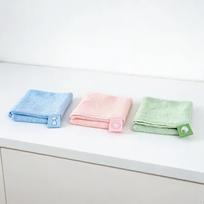 Lint free microfiber cloths folded by task