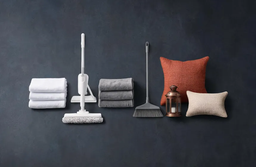 Casabella lookbook spread of cleaning tools and patio accessories